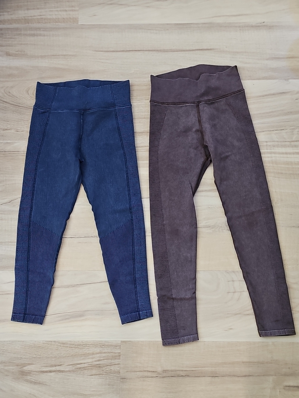 2 Pair AERIE Offline Stylish 7/8 Seamless Compression Leggings Blue & Brown Sz M